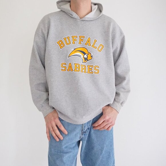 VTG 90s Hanes Beefy-T No Shrink Buffalo Sabers NHL Hoodie Pullover Sweatshirt XL - Picture 1 of 11